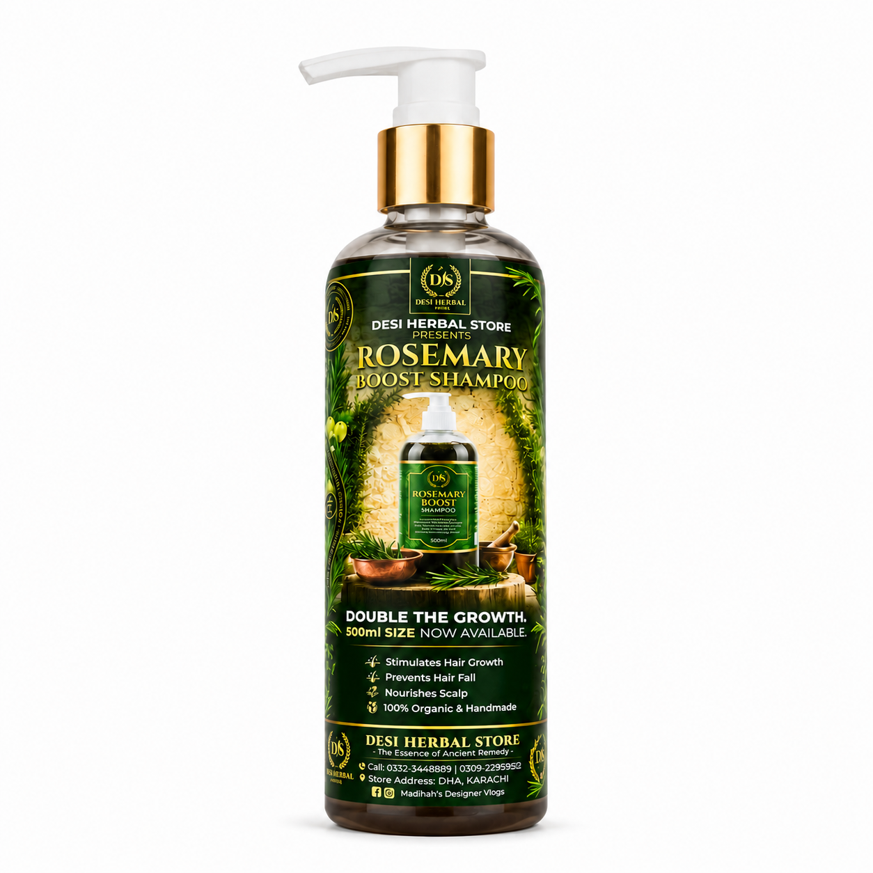 Desi Herbal Rosemary Boost Shampoo Healthy, Stronger & Fuller Hair Starts Here